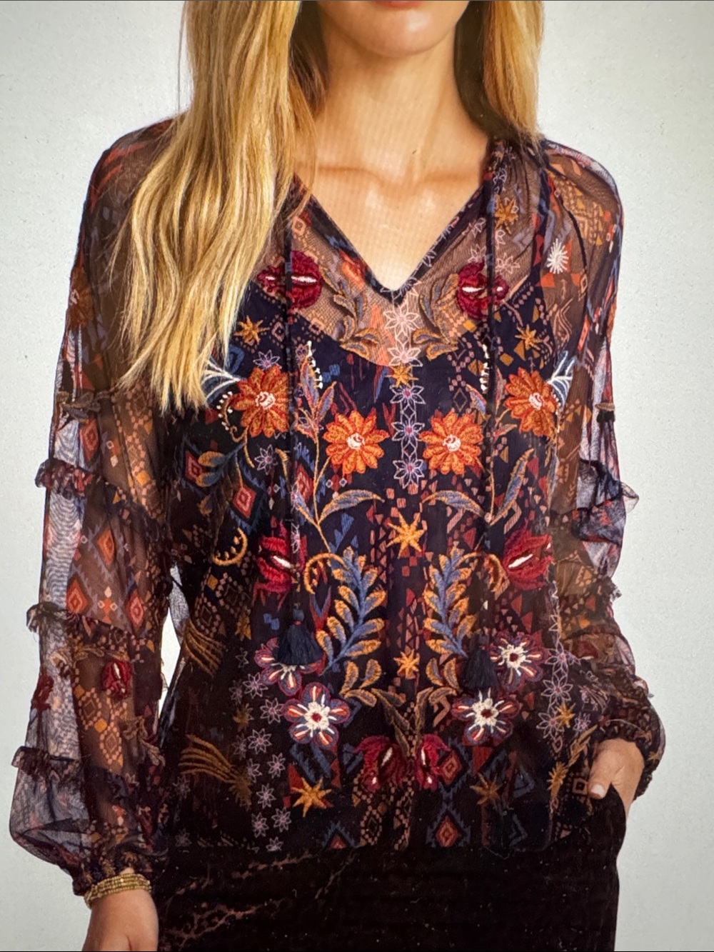 Johnny Was Sapphire Floral Blouse - Picture 2 of 4